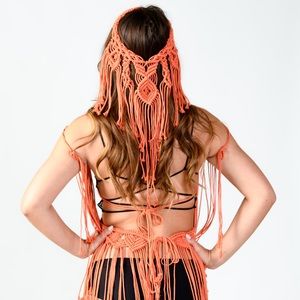 Salmon Handmade Macramé Headpiece Orange Headband Hippie